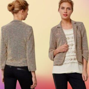 Anthropologie Cartonnier Tamsin Woven Blazer/Jacket - Cream/Multi - M